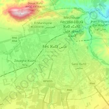 Mappa topografica Fes, altitudine, rilievo