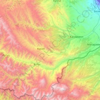 Mappa topografica Докузпаринский район, altitudine, rilievo