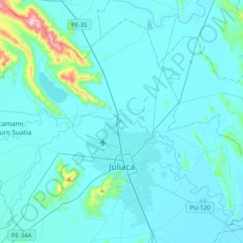 Mappa topografica Juliaca, altitudine, rilievo