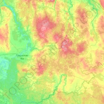 Mappa topografica Заячье-Холмское сельское поселение, altitudine, rilievo