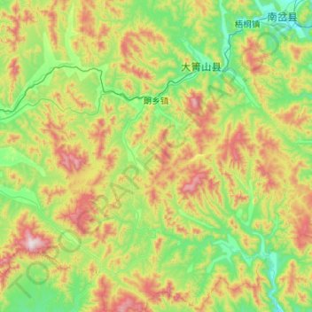 Mappa topografica 朗乡镇, altitudine, rilievo