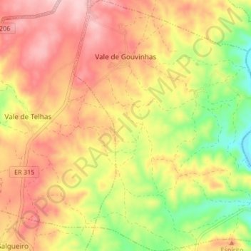 Mappa topografica Vale de Gouvinhas, altitudine, rilievo