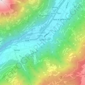 Mappa topografica Lovero, altitudine, rilievo