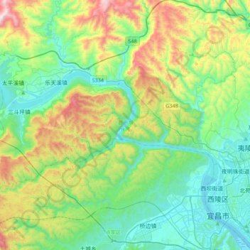 Mappa topografica 夷陵区, altitudine, rilievo