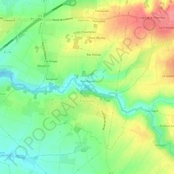 Mappa topografica Fressines, altitudine, rilievo
