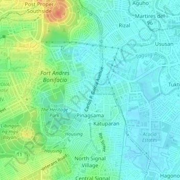 Mappa topografica Pinagsama, altitudine, rilievo