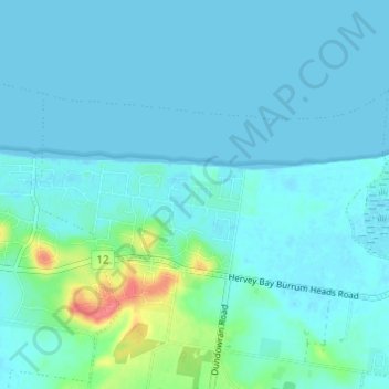 Mappa topografica Dundowran Beach, altitudine, rilievo