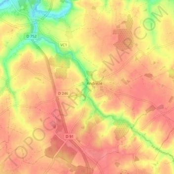 Mappa topografica Andrezé, altitudine, rilievo