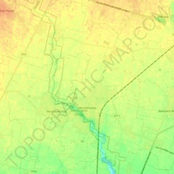 Mappa topografica Verolanuova, altitudine, rilievo
