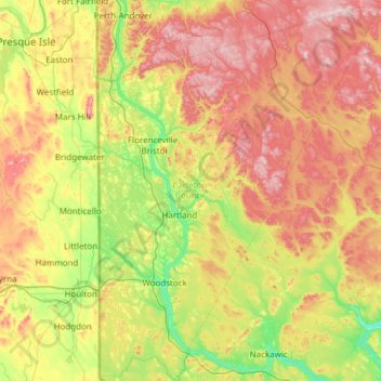 Mappa topografica Carleton County, altitudine, rilievo