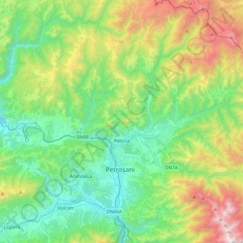 Mappa topografica Petrila, altitudine, rilievo