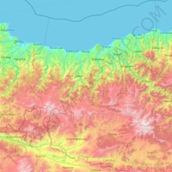Mappa topografica Giresun, altitudine, rilievo