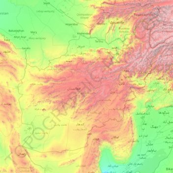 Mappa topografica Afghanistan, altitudine, rilievo