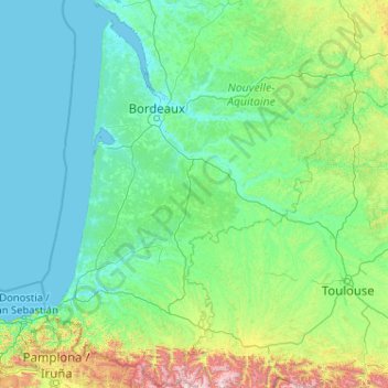 Mappa topografica Aquitania, altitudine, rilievo