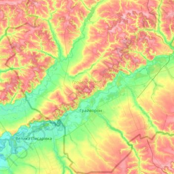 Mappa topografica Грайворонский городской округ, altitudine, rilievo