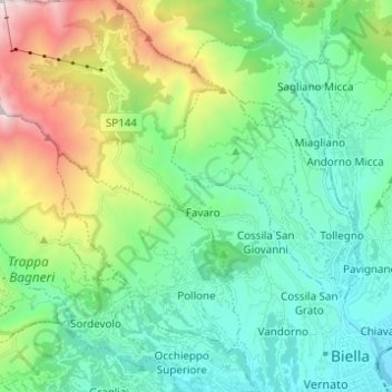 Mappa topografica Pollone, altitudine, rilievo