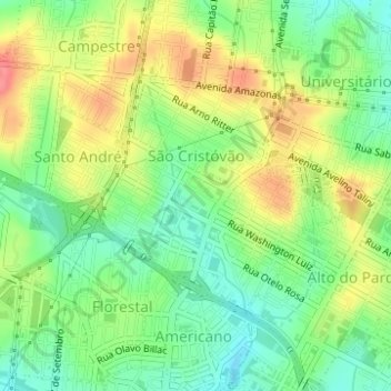 Mappa topografica São Cristóvão, altitudine, rilievo