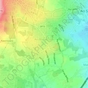 Mappa topografica Aci Bonaccorsi, altitudine, rilievo
