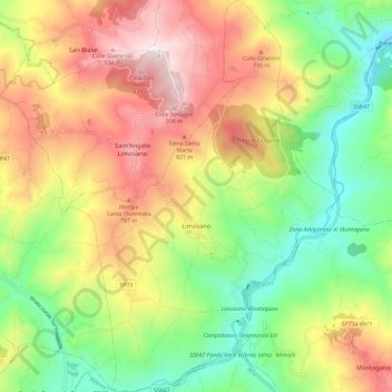 Mappa topografica Limosano, altitudine, rilievo