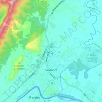 Mappa topografica Girardot, altitudine, rilievo