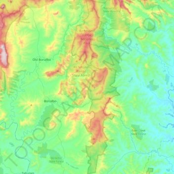 Mappa topografica Richmond Range National Park, altitudine, rilievo