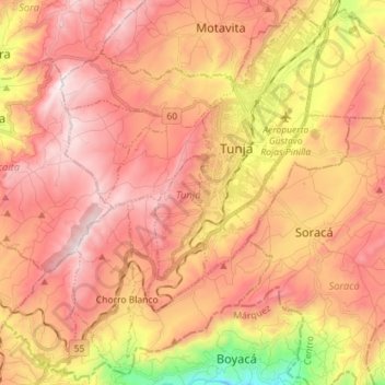 Mappa topografica Tunja, altitudine, rilievo