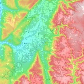 Mappa topografica Margaree Valley, altitudine, rilievo