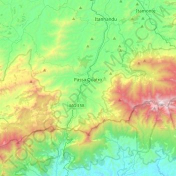 Mappa topografica Passa Quatro, altitudine, rilievo