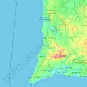 Mappa topografica Parque Natural do Sudoeste Alentejano e Costa Vicentina, altitudine, rilievo