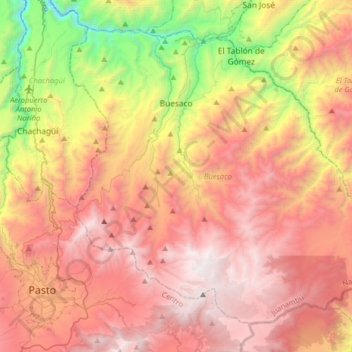 Mappa topografica Buesaco, altitudine, rilievo