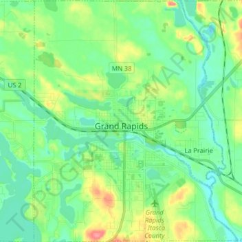 Mappa topografica Grand Rapids, altitudine, rilievo