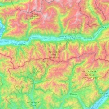 Mappa topografica Parco delle Orobie Valtellinesi, altitudine, rilievo