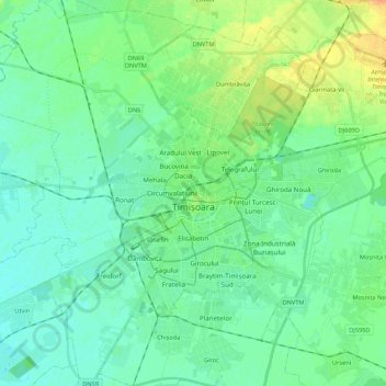 Mappa topografica Timișoara, altitudine, rilievo