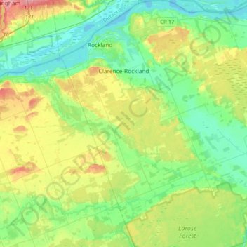 Mappa topografica Clarence-Rockland, altitudine, rilievo