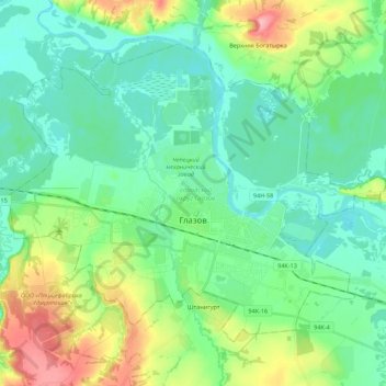 Mappa topografica городской округ Глазов, altitudine, rilievo