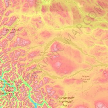 Mappa topografica Area E (Ootsa Lake/François Lake), altitudine, rilievo