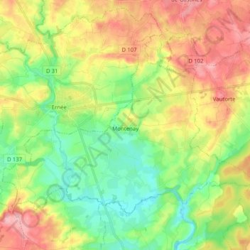 Mappa topografica Montenay, altitudine, rilievo