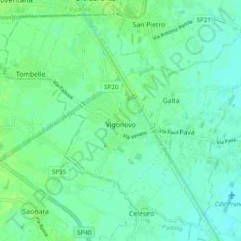 Mappa topografica Vigonovo, altitudine, rilievo