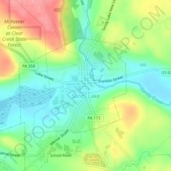 Mappa topografica Sandy Lake, altitudine, rilievo