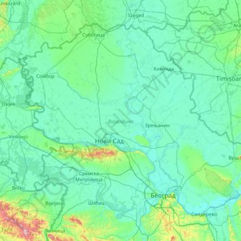 Mappa topografica Vojvodina, altitudine, rilievo