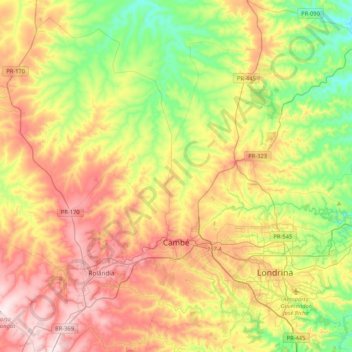 Mappa topografica Cambé, altitudine, rilievo