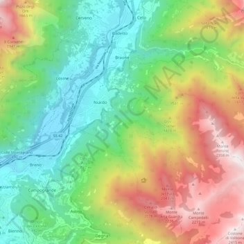 Mappa topografica Braone, altitudine, rilievo
