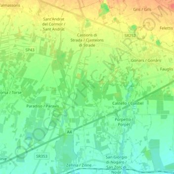 Mappa topografica Castions di Strada, altitudine, rilievo
