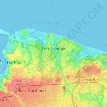 Mappa topografica Fort Salonga, altitudine, rilievo