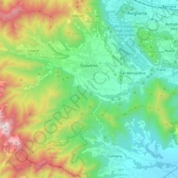 Mappa topografica Giaveno, altitudine, rilievo