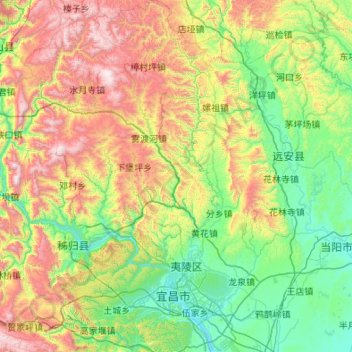 Mappa topografica 夷陵区, altitudine, rilievo