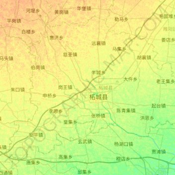 Mappa topografica 柘城县, altitudine, rilievo