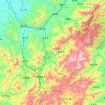 Mappa topografica 炎陵县, altitudine, rilievo