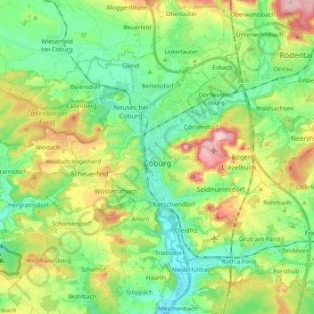 Mappa topografica Coburgo, altitudine, rilievo