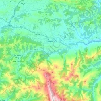 Mappa topografica Nava, altitudine, rilievo